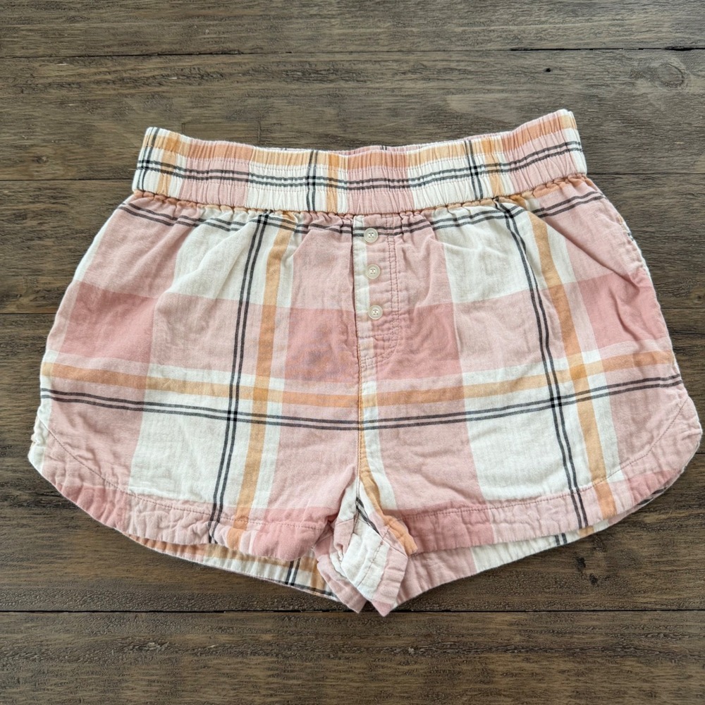 Z Supply Pink Plaid Cotton Lounge Shorts ZLS233655 Small Sleepwear PJ